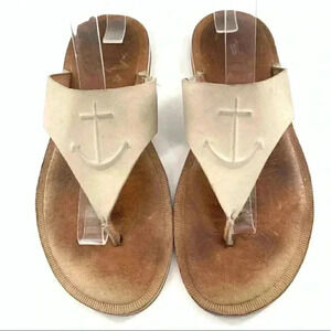 Sperry sandals 6 36 beige leather anchor nautical flip flops coastalgranny